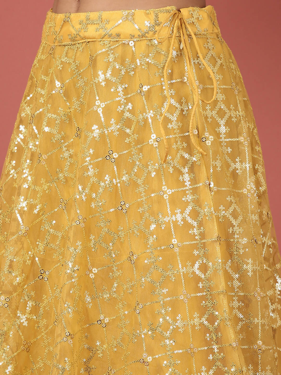 House of Panchhi Mustard Net Sequinse Work Lehenga & Blouse, Dupatta | Grocsy