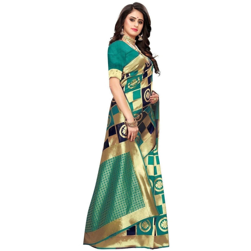 Vamika Banarasi Jaquard Rama Green Weaving Saree (Banarasi 25) | Grocsy