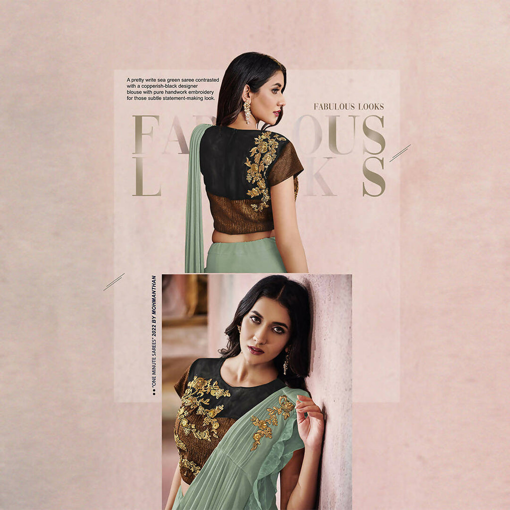 Sea Green Lycra Embroidery Designer Saree With Blouse - Mohmanthan Sitaarah | Grocsy