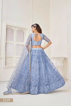 Aastha Fashion Neon Blue Butterfly Net Tone To Tone Thread Work, Sequence Work Embroidery With Original Mirror Handwork Wedding Wear Lehenga Choli | Grocsy