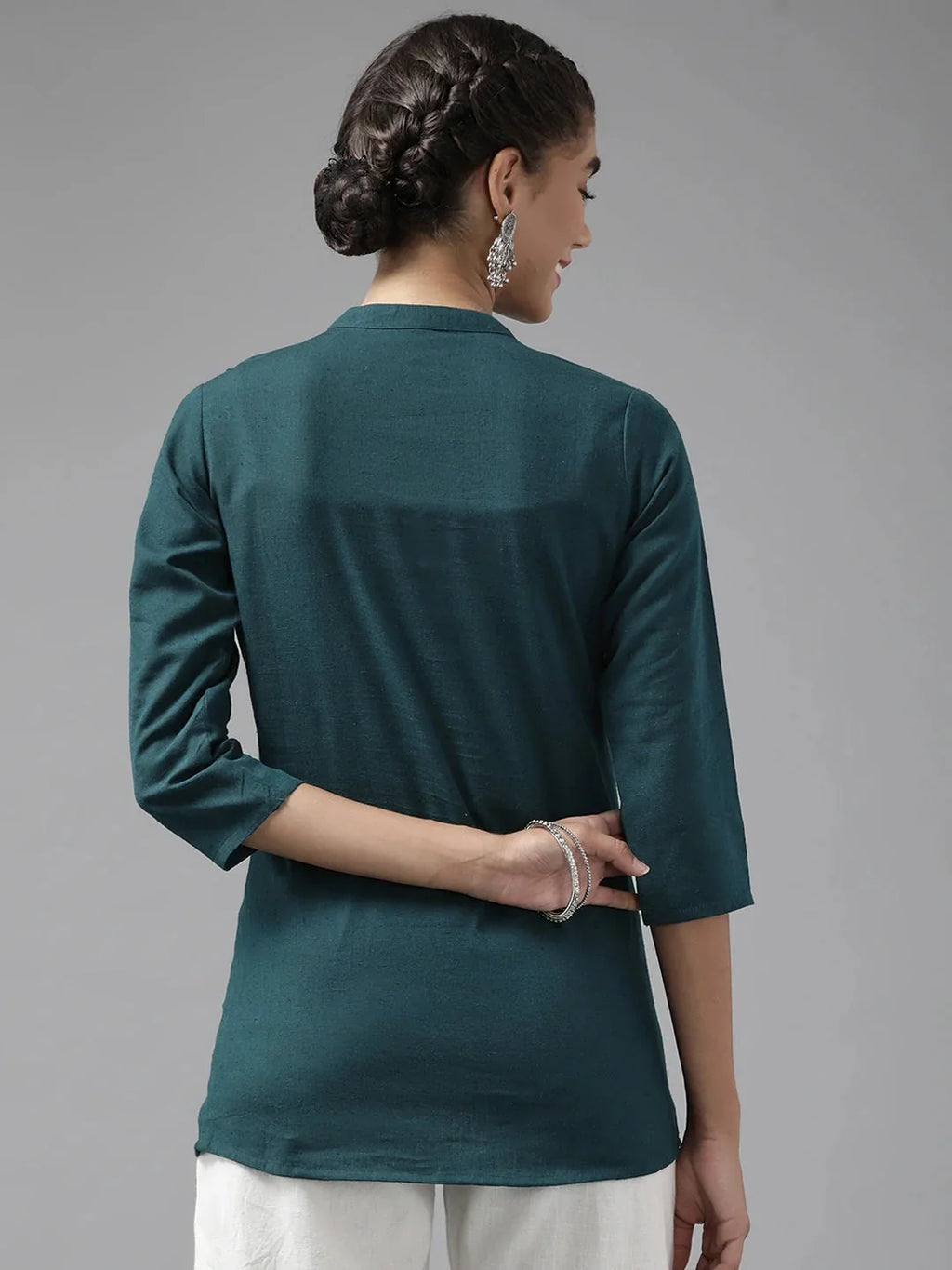 Yufta Teal Floral Embroidered Top | Grocsy