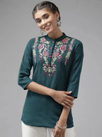 Yufta Teal Floral Embroidered Top | Grocsy