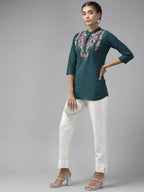 Yufta Teal Floral Embroidered Top | Grocsy