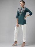Yufta Teal Floral Embroidered Top | Grocsy