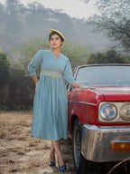 Yufta Teal Green Cotton Check Comes With A Belt Dress | Grocsy