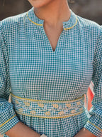 Yufta Teal Green Cotton Check Comes With A Belt Dress | Grocsy