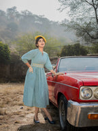 Yufta Teal Green Cotton Check Comes With A Belt Dress | Grocsy