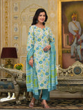 Yufta Teal Green Floral Print Straight Button Show On Yoke Kurta Trouser And Dupatta Set | Grocsy