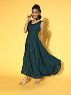 Yufta Teal Green Solid Maxi Dress | Grocsy