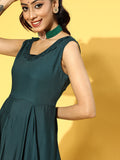 Yufta Teal Green Solid Maxi Dress | Grocsy