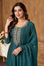 Anaita Teal Anarkali Readymade Suit with Embroidery Work | Grocsy