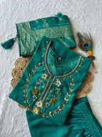 Lorenvalley Fashion Teal Roman Silk Hand Work Kurta Pant with Dupatta | Grocsy