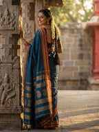Anaita Teal Silk Woven Saree With Blouse | Grocsy