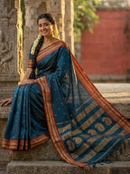 Anaita Teal Silk Woven Saree With Blouse | Grocsy
