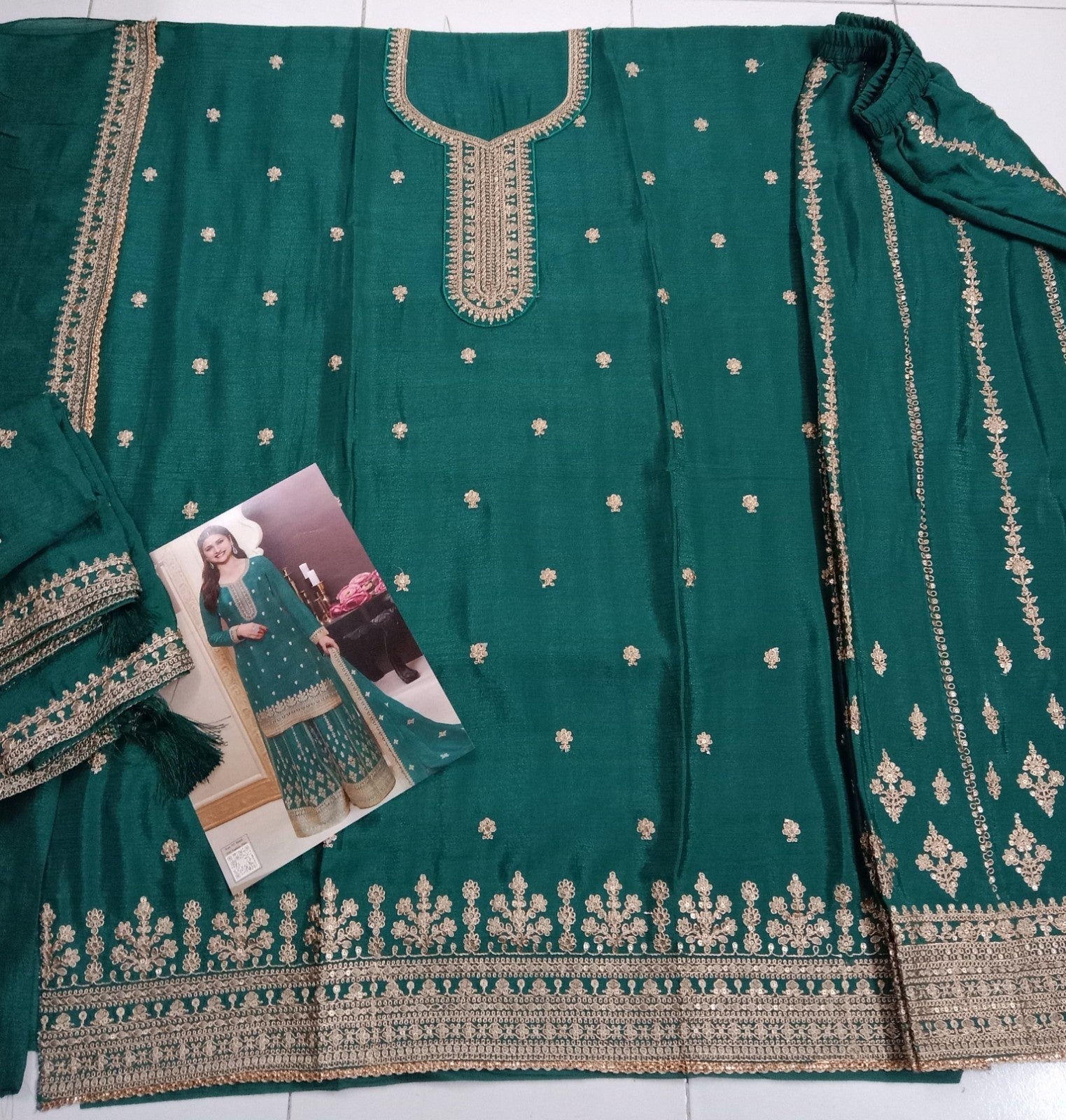 Anaita Teal Chinon Embroidered Salwar Suit | Grocsy