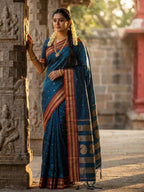 Anaita Teal Silk Woven Saree With Blouse | Grocsy
