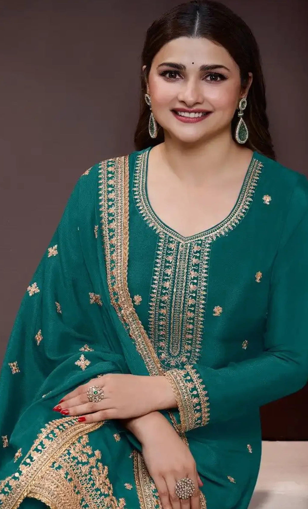 Anaita Teal Chinon Embroidered Salwar Suit | Grocsy