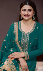 Anaita Teal Chinon Embroidered Salwar Suit | Grocsy