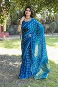 Anaita Teal Woven Design Pure Bandhej Silk Saree With Blouse | Grocsy