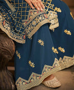 Teal Heavy Chinon Semi Stitched Kurta with Bottom & Dupatta - Dhvani | Grocsy