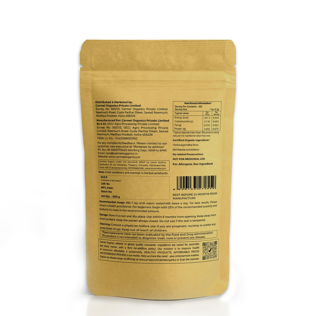 Carmel Organics Ashwagandha Root Powder | Grocsy