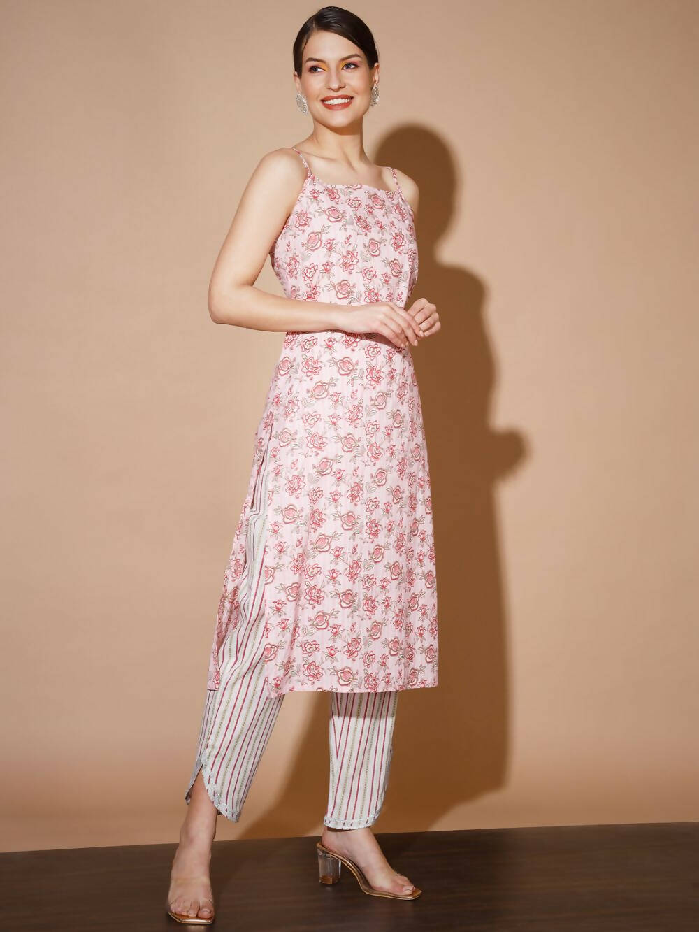 Myshka Women Pink Printed Kurta & Trousers | Grocsy