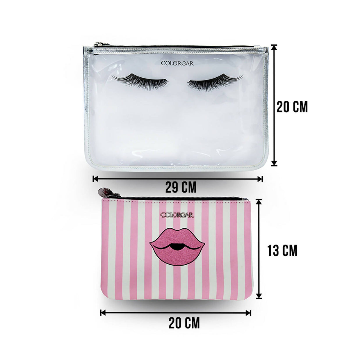 Colorbar Pouch Lips & Lashes Flat Pouches (Set Of Two) - White+Blush Pink | Grocsy