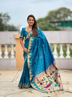 Vedant Vastram Soft Litchi Silk Banarasi Silk Jacquard Saree - Firozi | Grocsy