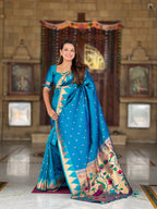 Vedant Vastram Soft Litchi Silk Banarasi Silk Jacquard Saree - Firozi | Grocsy