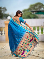 Vedant Vastram Soft Litchi Silk Banarasi Silk Jacquard Saree - Firozi | Grocsy
