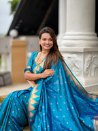 Vedant Vastram Soft Litchi Silk Banarasi Silk Jacquard Saree - Firozi | Grocsy