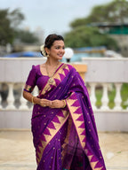 Vedant Vastram Soft Litchi Silk Banarasi Silk Jacquard Saree - Purple | Grocsy