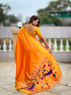 Vedant Vastram Soft Litchi Silk Banarasi Silk Jacquard Saree - Orange | Grocsy