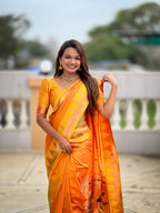 Vedant Vastram Soft Litchi Silk Banarasi Silk Jacquard Saree - Orange | Grocsy