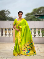 Vedant Vastram Soft Litchi Silk Banarasi Silk Jacquard Saree - Teal Green | Grocsy