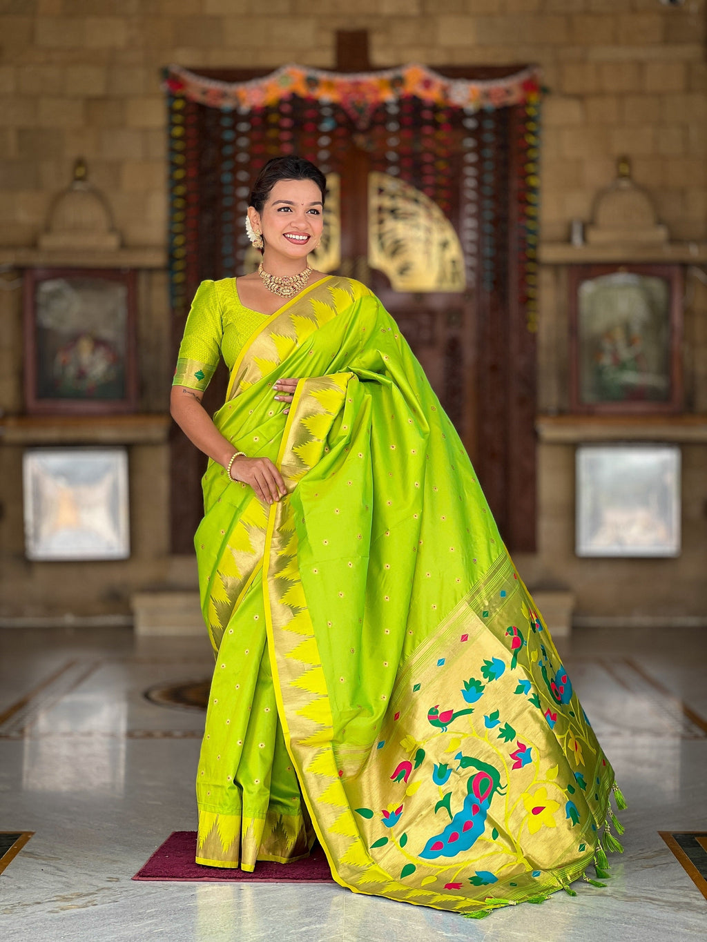 Vedant Vastram Soft Litchi Silk Banarasi Silk Jacquard Saree - Teal Green | Grocsy