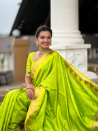 Vedant Vastram Soft Litchi Silk Banarasi Silk Jacquard Saree - Teal Green | Grocsy