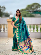 Vedant Vastram Soft Litchi Silk Banarasi Silk Jacquard Saree - Rama | Grocsy