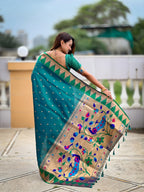 Vedant Vastram Soft Litchi Silk Banarasi Silk Jacquard Saree - Rama | Grocsy