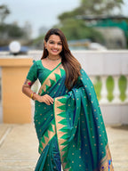 Vedant Vastram Soft Litchi Silk Banarasi Silk Jacquard Saree - Rama | Grocsy
