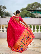 Vedant Vastram Soft Litchi Silk Banarasi Silk Jacquard Saree - Pink | Grocsy