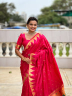 Vedant Vastram Soft Litchi Silk Banarasi Silk Jacquard Saree - Pink | Grocsy