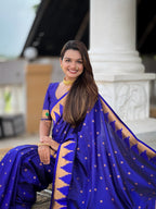 Vedant Vastram Soft Litchi Silk Banarasi Silk Jacquard Saree - Blue | Grocsy