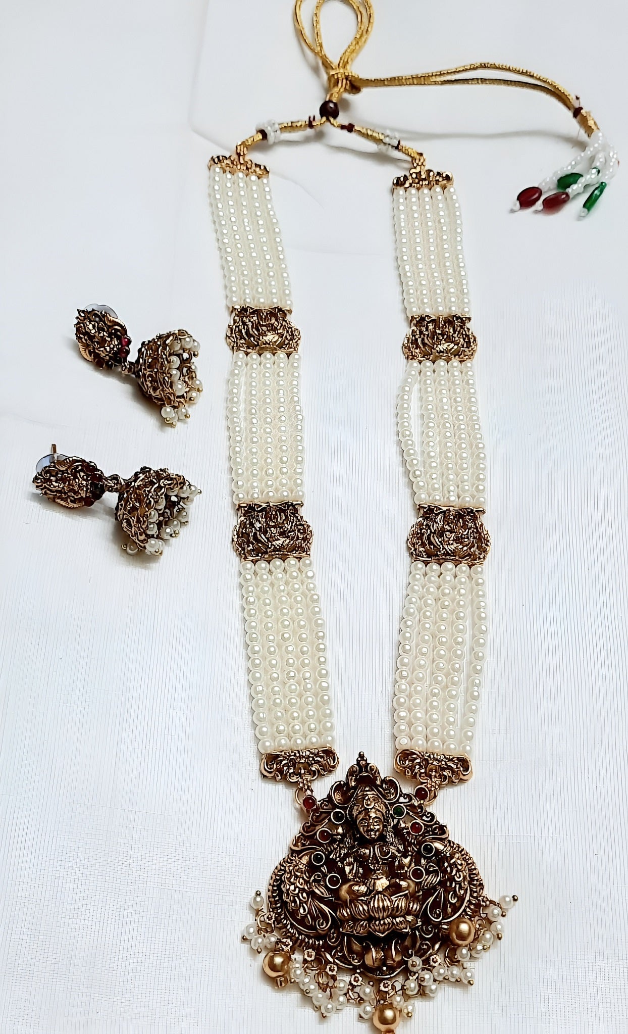 Elite Trading Premium Temple Jewelry Long Maharani Haram with Jhumke Bridal Antique Gold Necklace Set | Grocsy