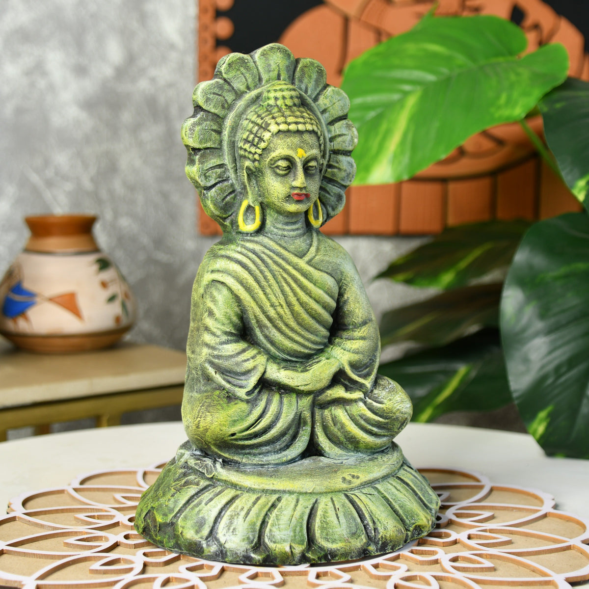 Sowpeace Premium Terracotta Meditating Buddha on Lotus Tabletop | Grocsy