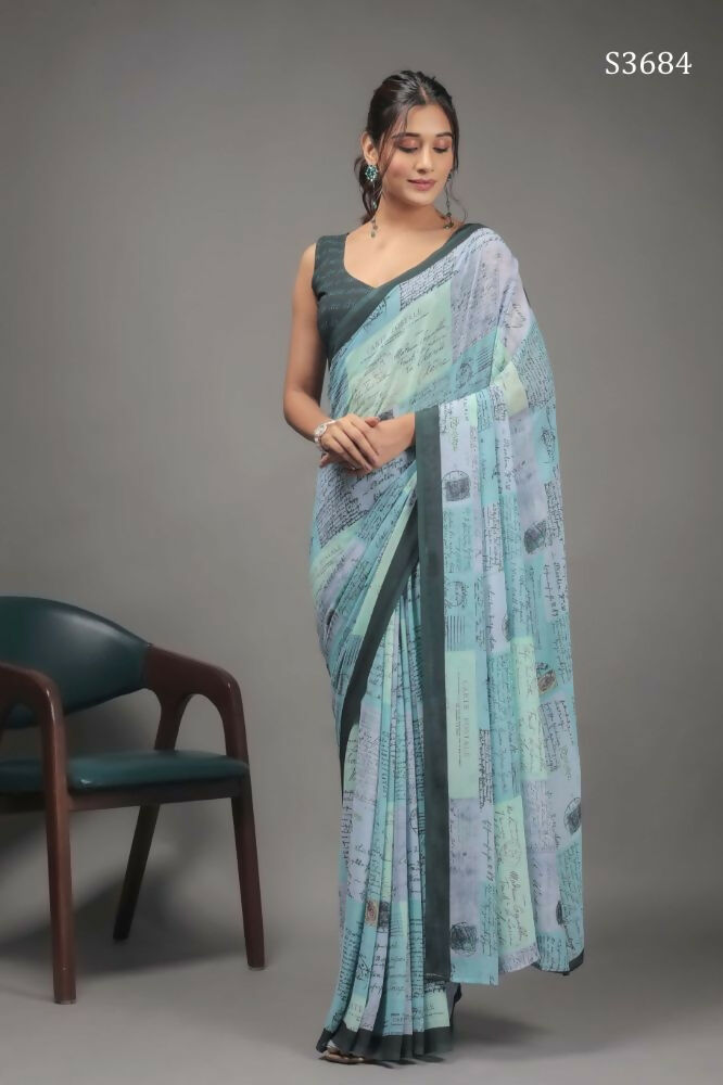 Pista Green Georgette Designer Printed Party Wear Saree - Cinderella | Grocsy