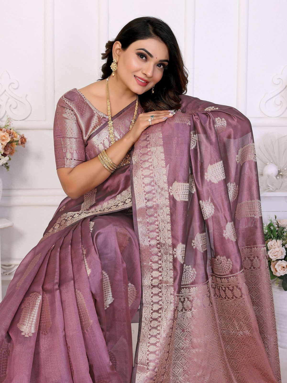 Aastha Fashion Purple Soft Organza Silk Weaving Saree | Grocsy