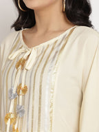 Ahalyaa Women Off White Printed Gotta Patti Kaftan Style Kurta With Palazzos | Grocsy
