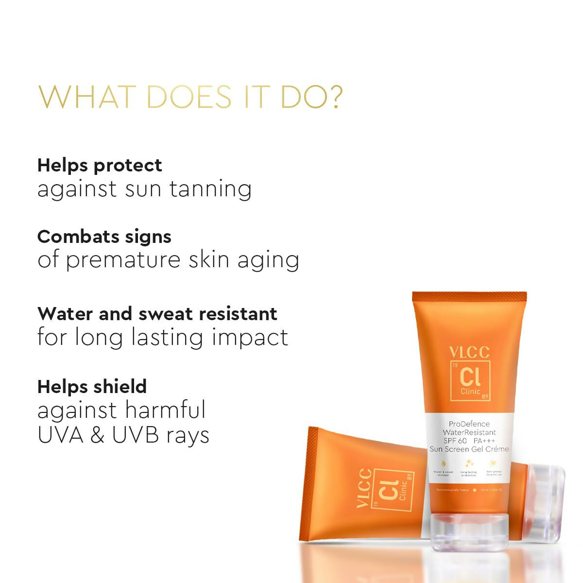 VLCC Clinic ProDefence Water Resistant SPF 60 PA+++ Sun Screen Gel Crème | Grocsy