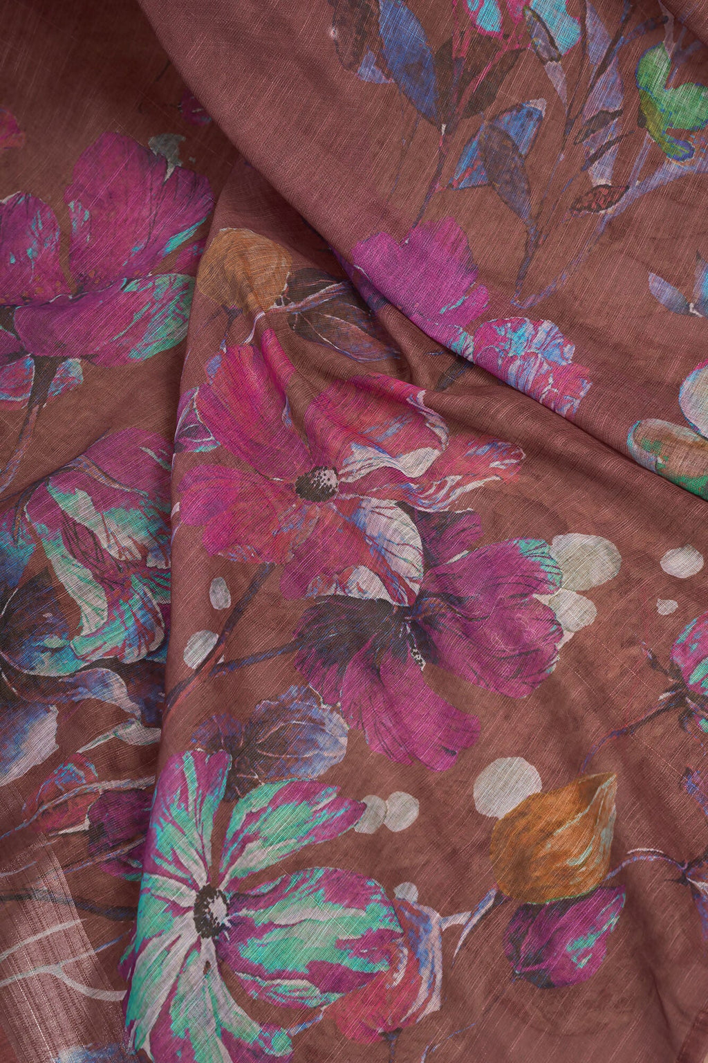 Vastranavya Coffee Digital Printed Linen Ready To Wear Designer Saree with Unstitched Blouse | Grocsy